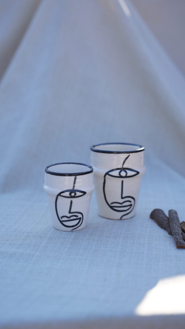 Handmade Marrakech face drawing white cups Ceramic. - Image 4