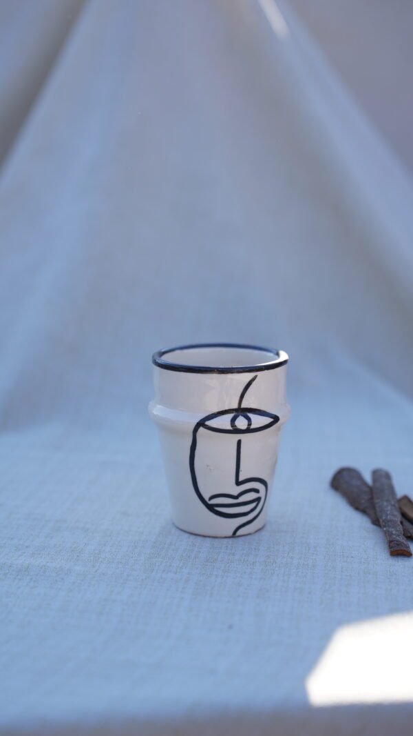 Handmade Marrakech face drawing white cups Ceramic. - Image 5