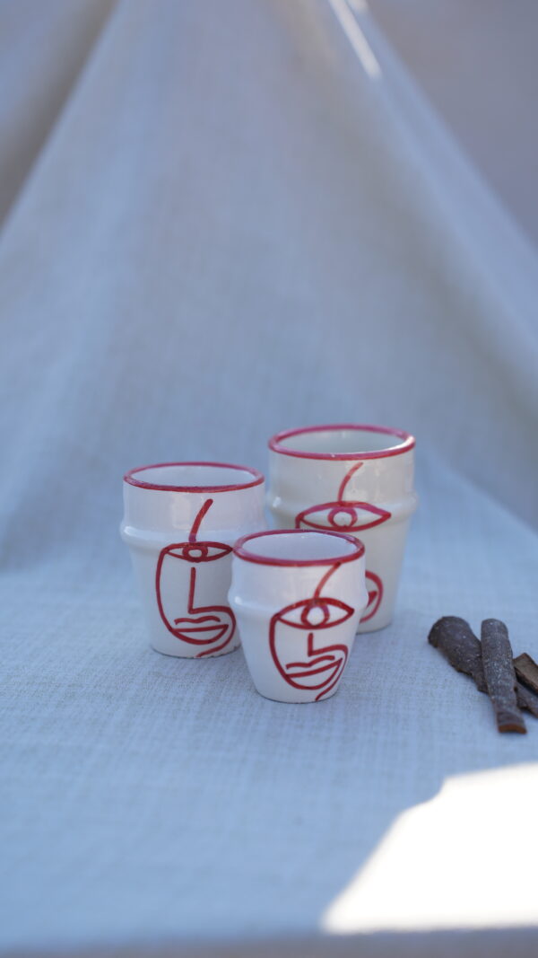 Handmade Marrakech face drawing white cups Ceramic.