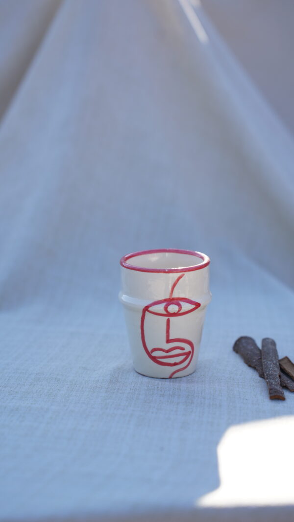 Handmade Marrakech face drawing white cups Ceramic. - Image 2