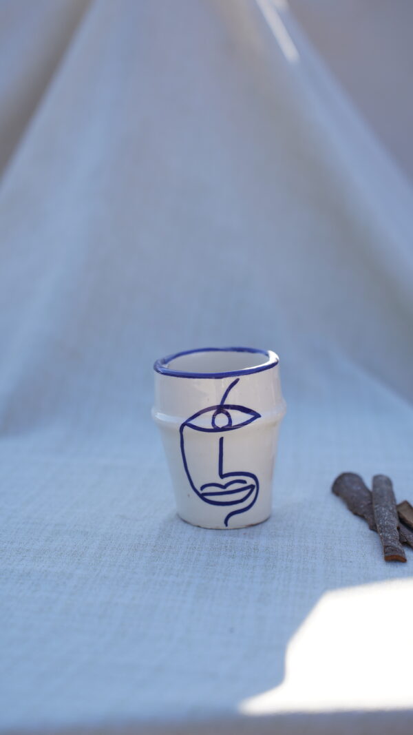 Handmade Marrakech face drawing white cups Ceramic. - Image 3
