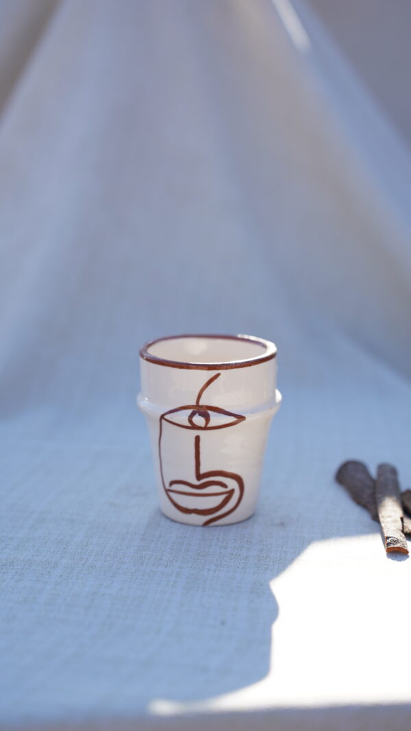Handmade Marrakech face drawing white cups Ceramic. - Image 6